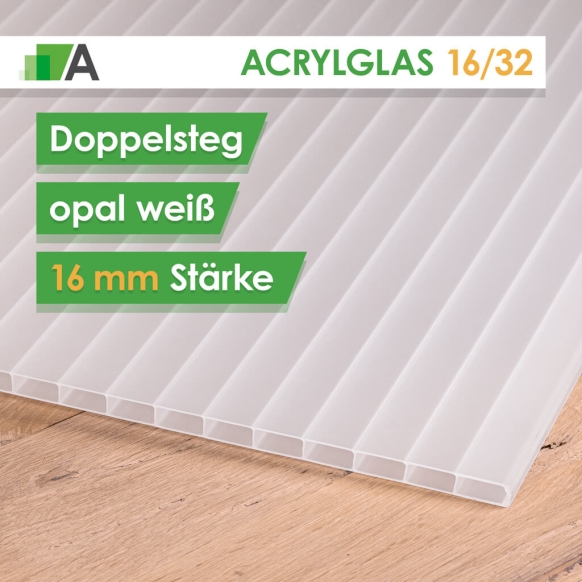 Acrylglas Doppelstegplatte opal weiß 16/32, 16 mm stark, 2-fach