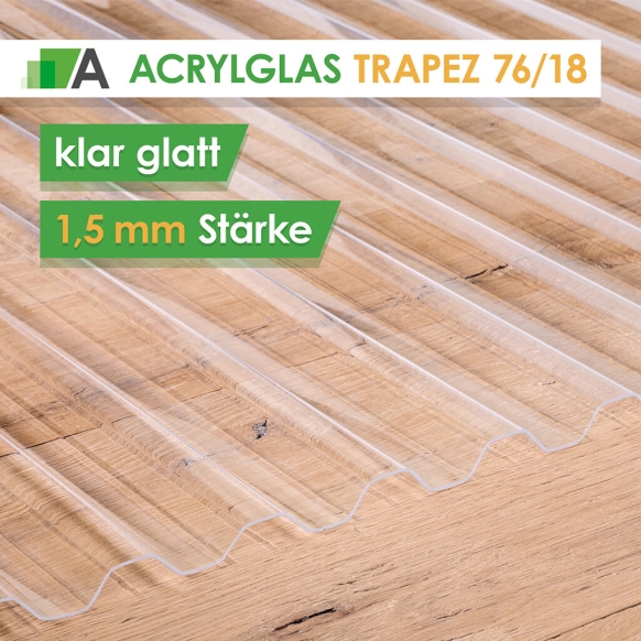 Acrylglas Wellplatten Trapez 76/18 - klar glatt - 1,5 mm stark - 1045 mm Breit