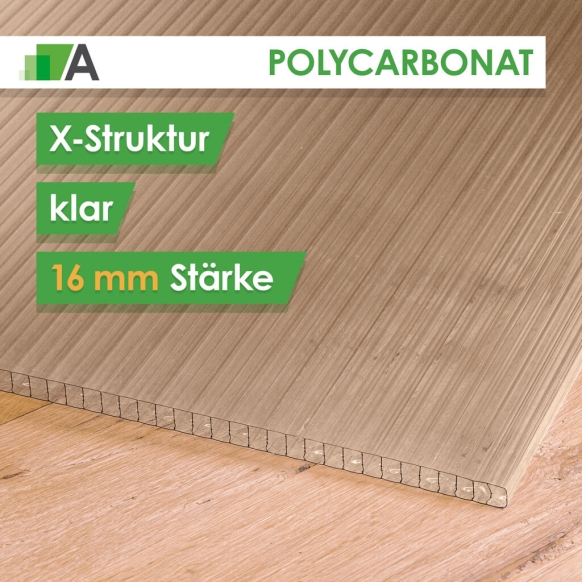 Polycarbonat Hohlkammerplatte X-Struktur - klar- 16 mm stark