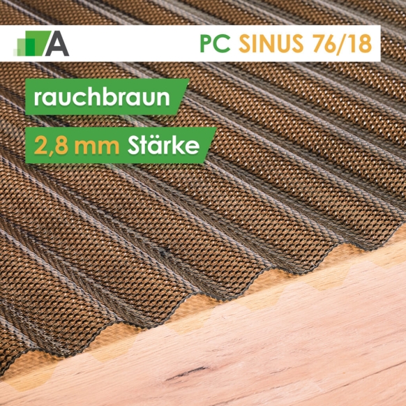 Polycarbonat Wellplatten Sinus 76/18 - rauchbraun Struktur Wabe - 2,8 mm stark - 1045 mm Breit