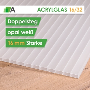 Acrylglas Doppelstegplatte opal weiß 16/32, 16 mm stark, 2-fach