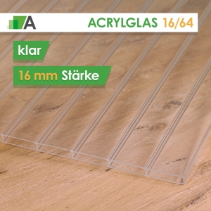 Acrylglas Breitkammer-Doppelstegplatte klar 16/96, 16 mm stark, 2-fach