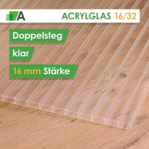 Acrylglas Doppelstegplatte klar 16/32, 16 mm stark, 2-fach