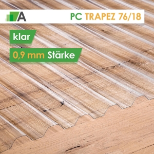 Polycarbonat Wellplatten Trapez 76/18 - klar - 0,9 mm stark - 1116 mm Breit