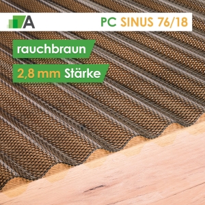 Polycarbonat Wellplatten Sinus 76/18 - rauchbraun Struktur Wabe - 2,8 mm stark - 1045 mm Breit